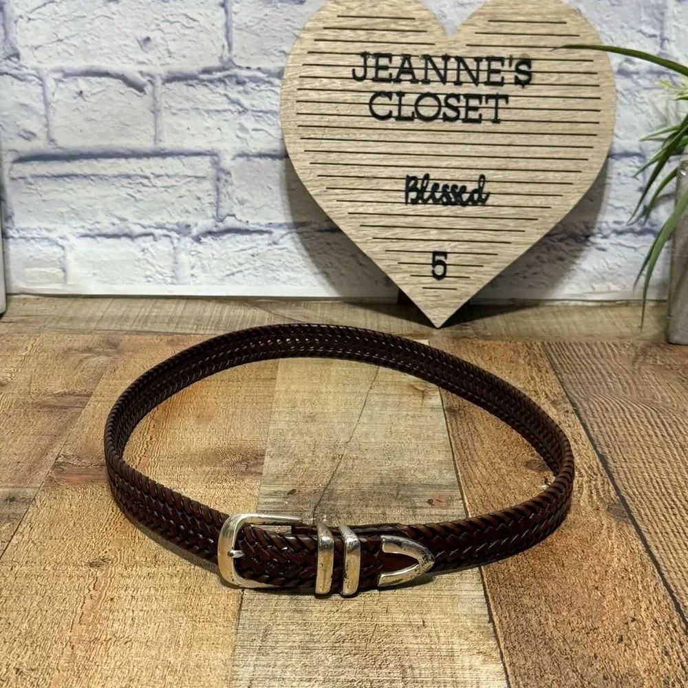 Y2K Fossil Braided Belt Men’s  40 Brown Genuine Leather Silver Buckle